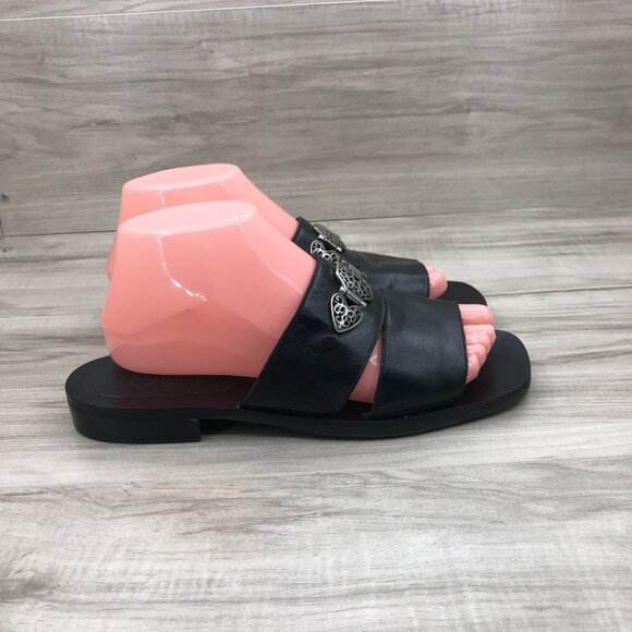 Pappagallo Sandals Women's 9 Black Leather Slip On Shoes - Picture 1 of 13